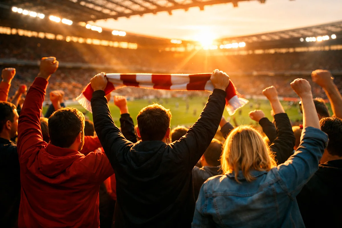 Jubelnde Fußballfans im Bundesliga-Stadion als Motiv für Betano Bundesliga Test und Sportwetten Bewertung