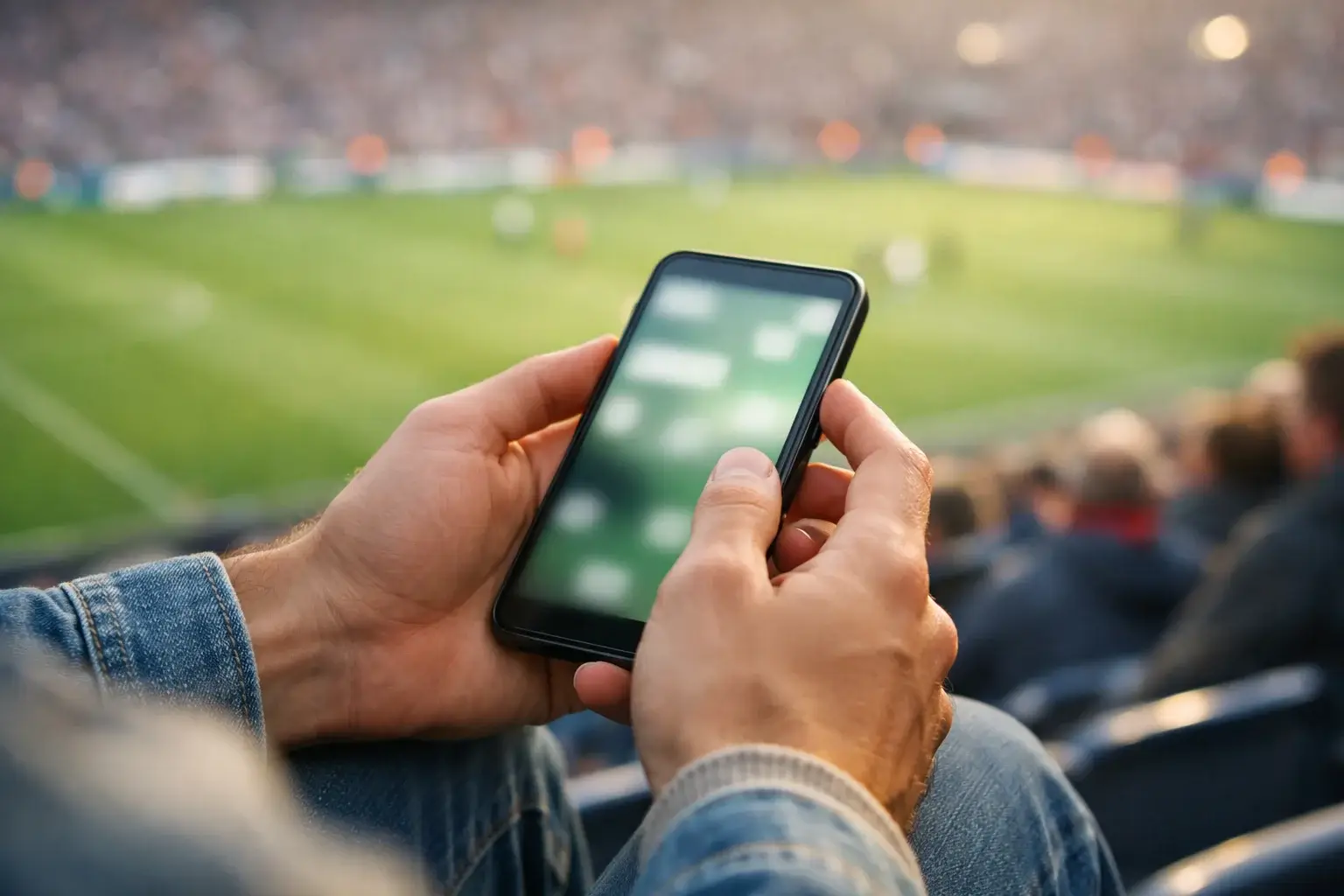 Fan schaut Fußballspiel auf dem Smartphone mit Live-Statistiken