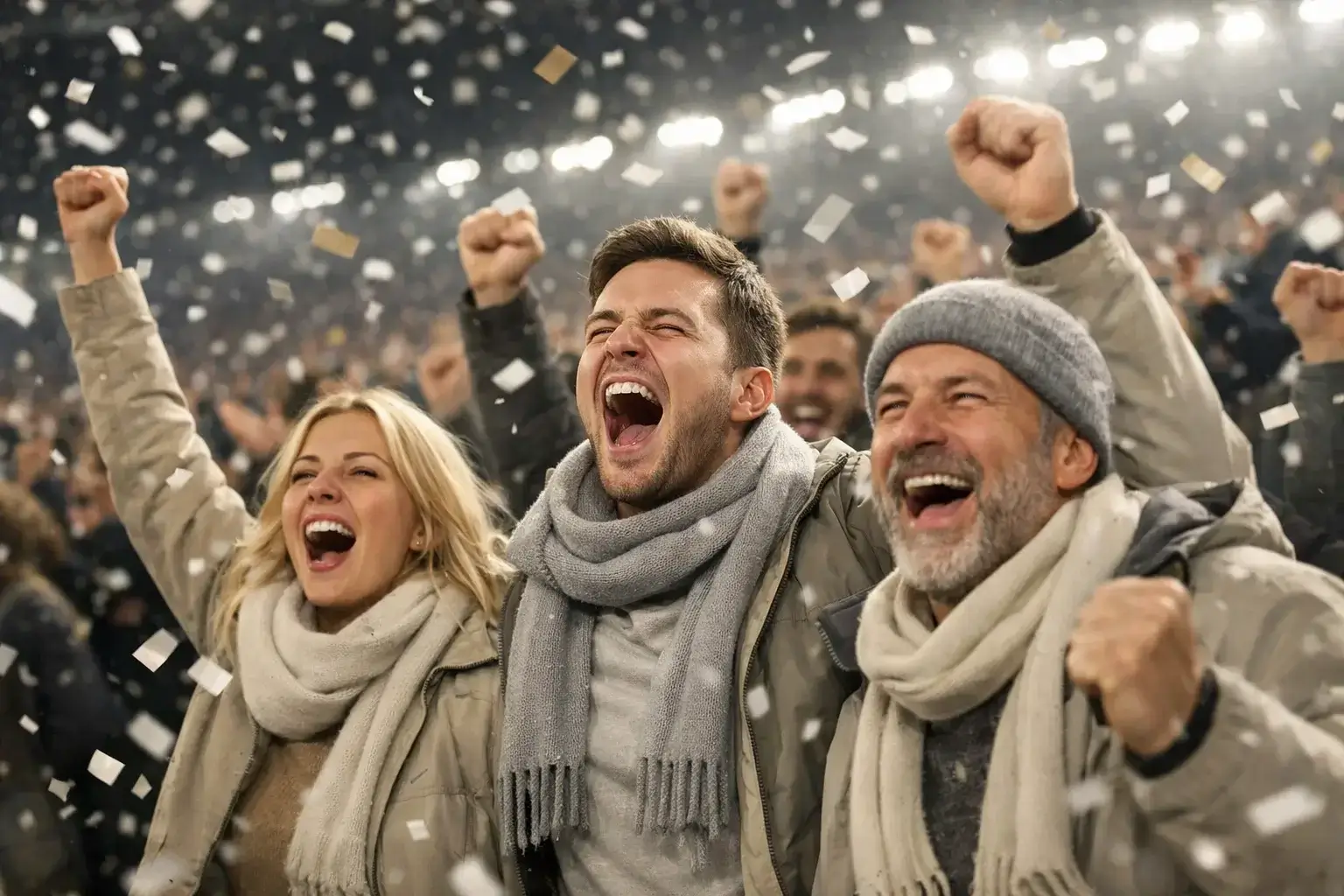 Fußballfans feiern im Stadion den Titelgewinn ihrer Mannschaft