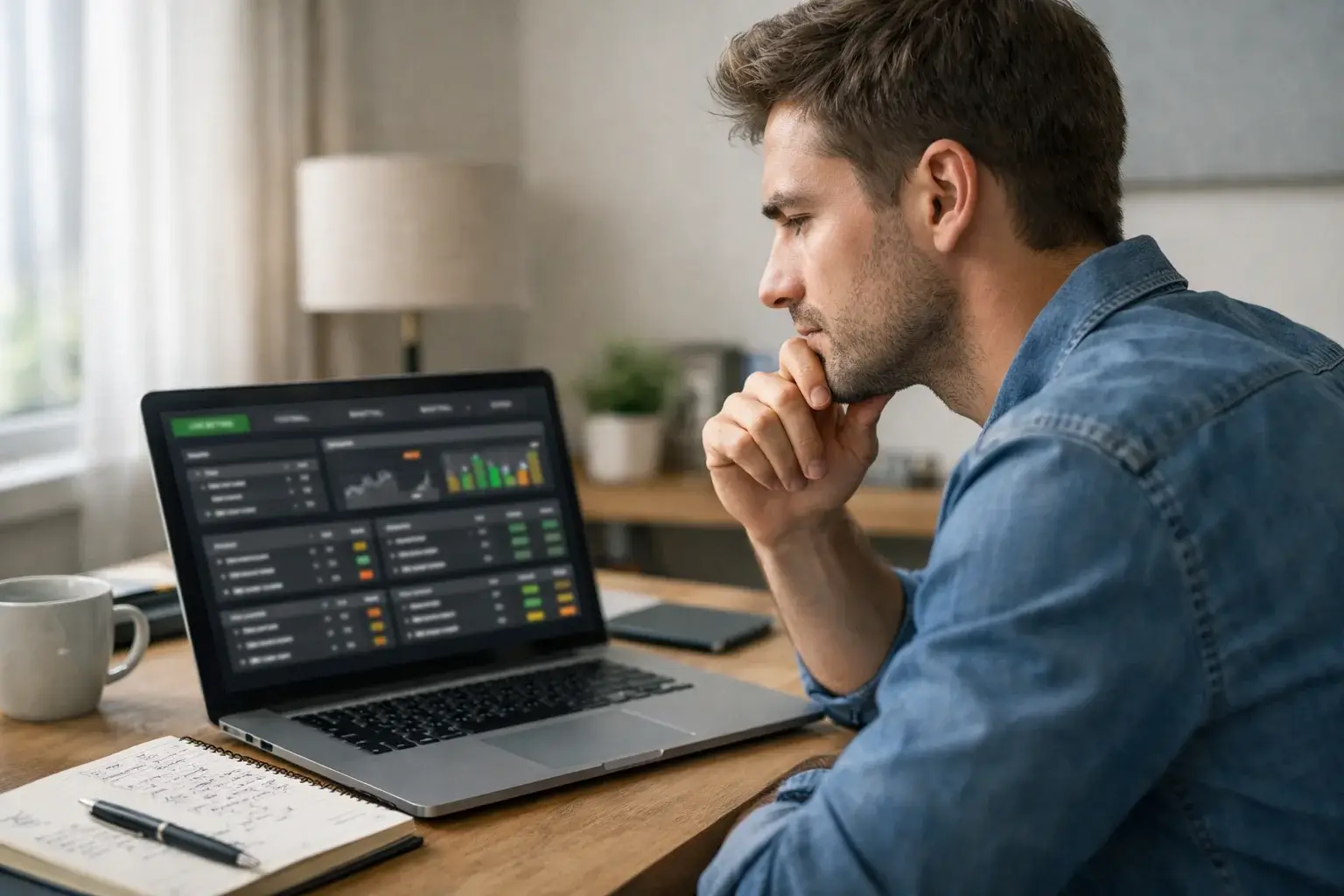 Person analysiert verschiedene Wettanbieter-Webseiten auf einem Laptop