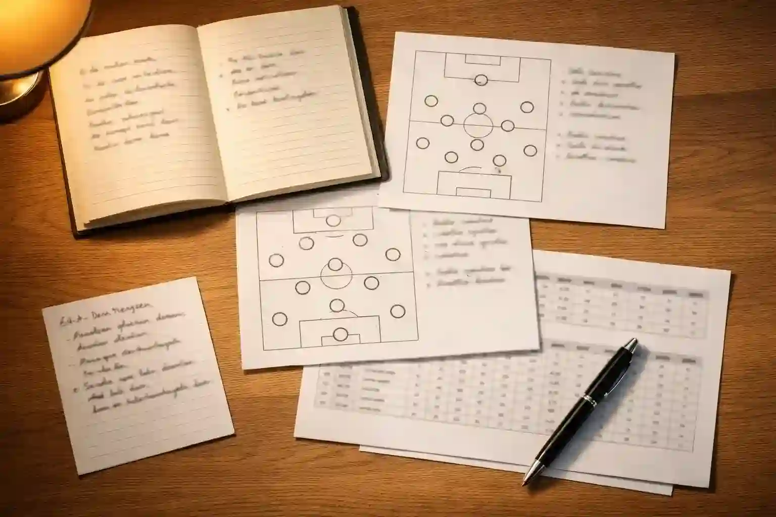 Notizen und Statistiken zur Spielanalyse auf einem Schreibtisch