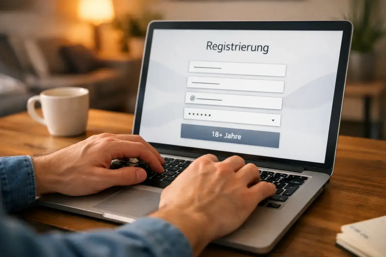 Neuer Nutzer registriert sich auf einer Sportwetten-Webseite am Computer